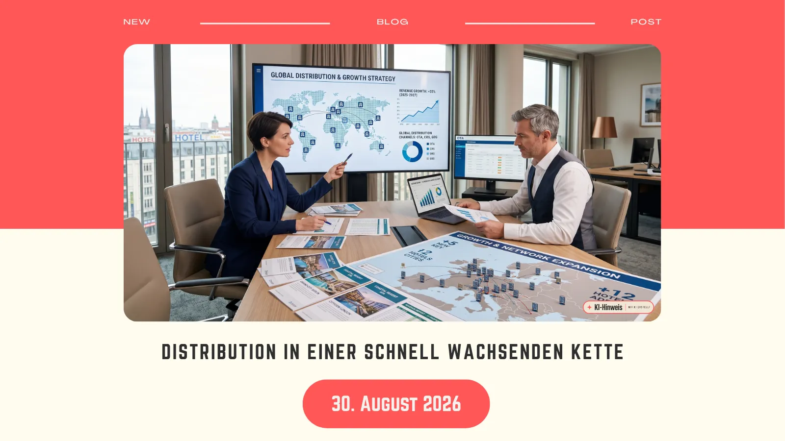 Visual zum Blogbeitrag über Hotel Distribution im Wachstum mit Fokus auf Geschwindigkeit, Standardisierung und Go-Live-Prozesse